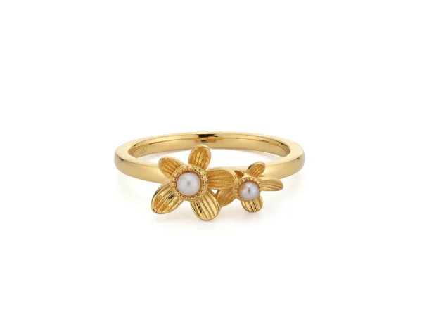 Ring with pearls and flowers 24kae