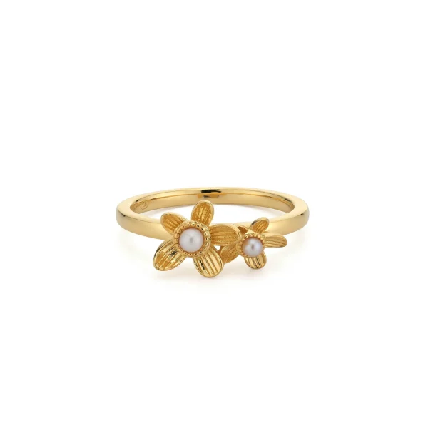 Ring with pearls and flowers 24kae